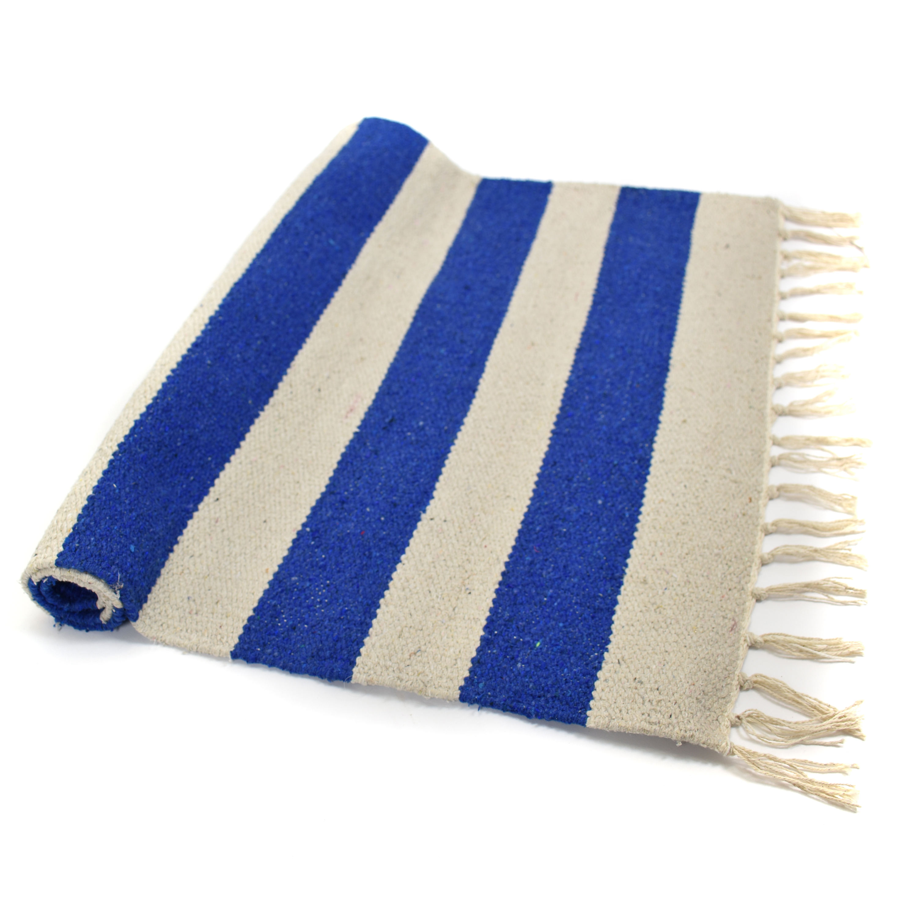 Colourful nautical large stripe rectangle shaped recycled cotton rug in