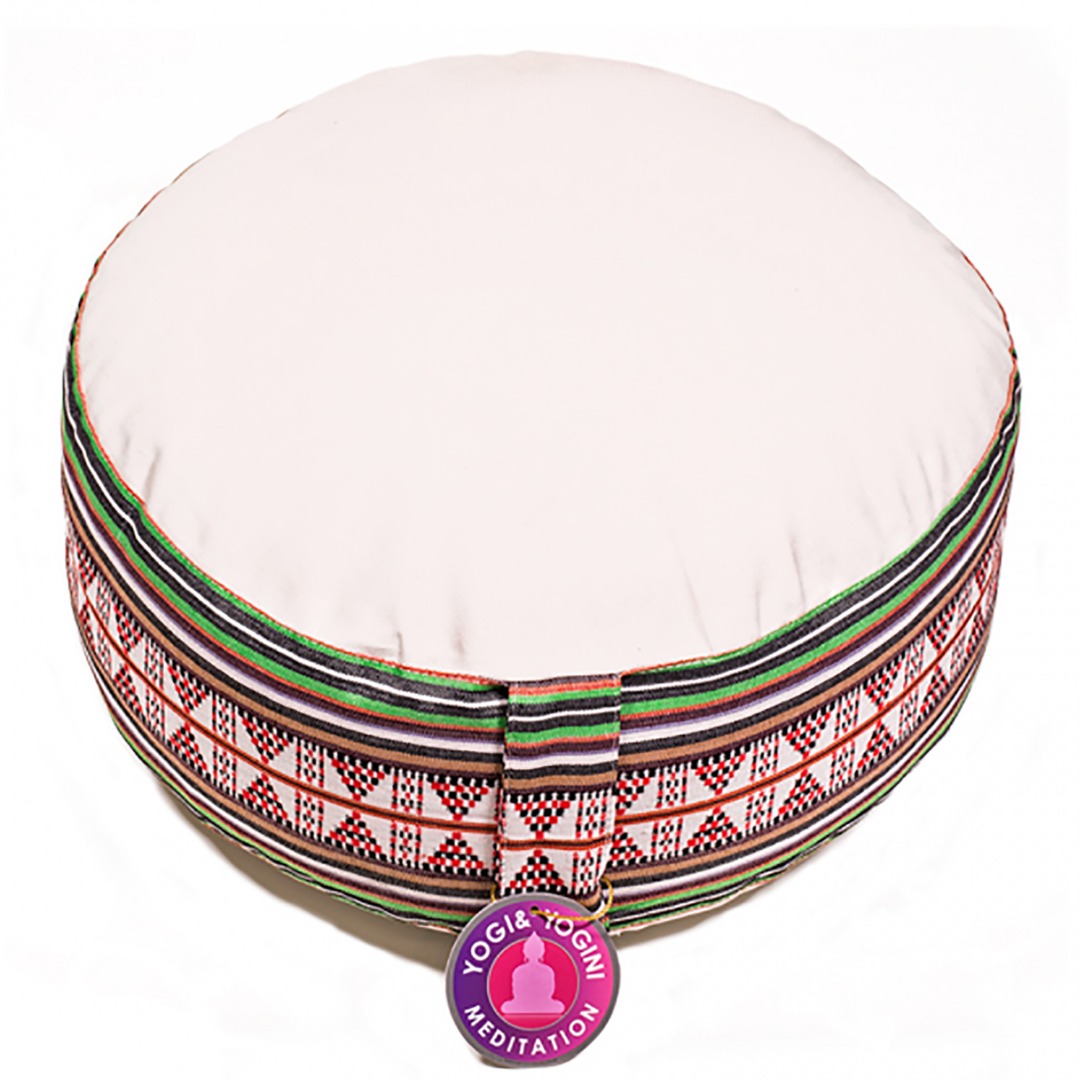 Round Meditation Cream and Tribal Pattern Cushion  Dimensions: 33cm x 16cm