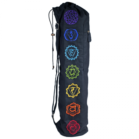 Black  Chakras Drawstring Yoga Mat Bag  Size: 74cm 19 cm