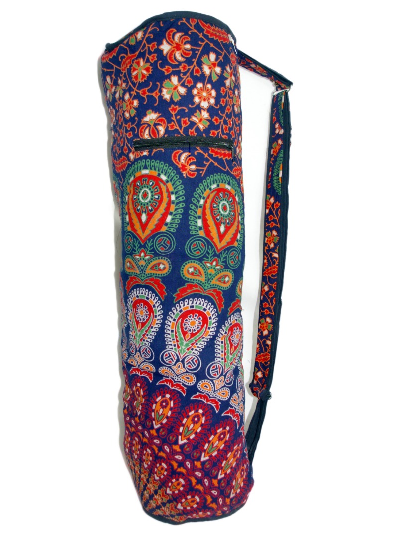 Navy Fair Trade Indian Handmade Brightly Coloured Yoga Mat Bag 82cm x 22cm 100% Cotton