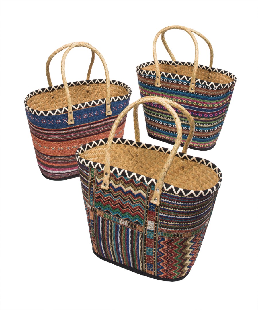 Fair Trade Natural Woven Stripe patterned colourful Shopper Beach/Picnic Bag Blue/Coral