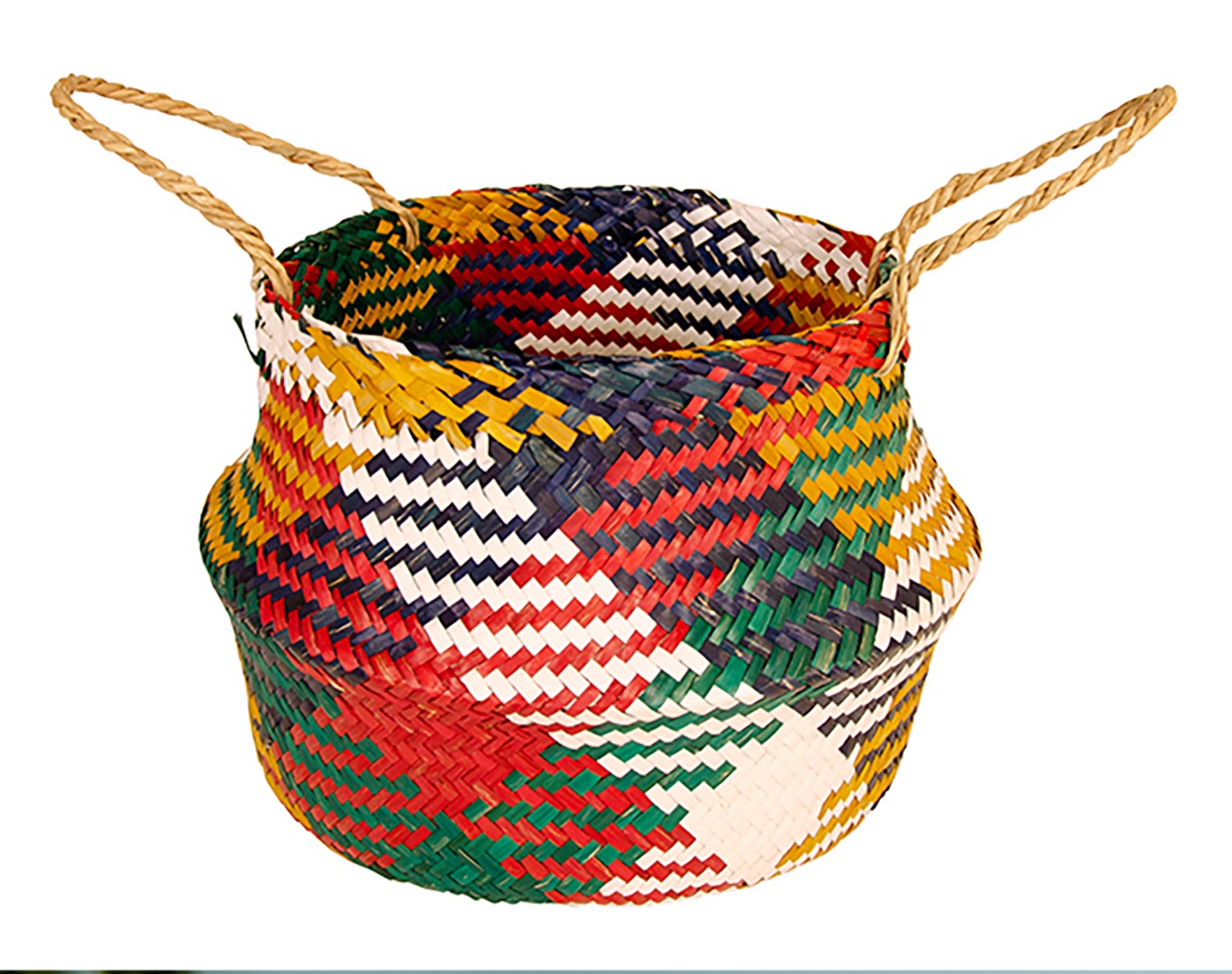 Multi-colour Check-Pattern Natural Seagrass Basket  2 Sizes