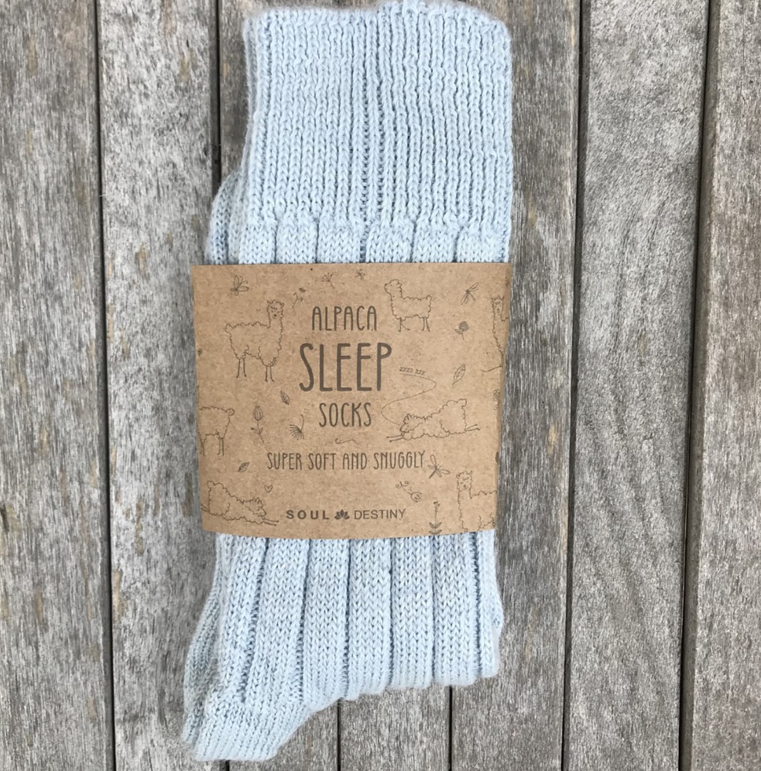 Light Blue Alpaca Bed Socks, Thick, soft and Warm, 90% Alpaca Wool Made in England
