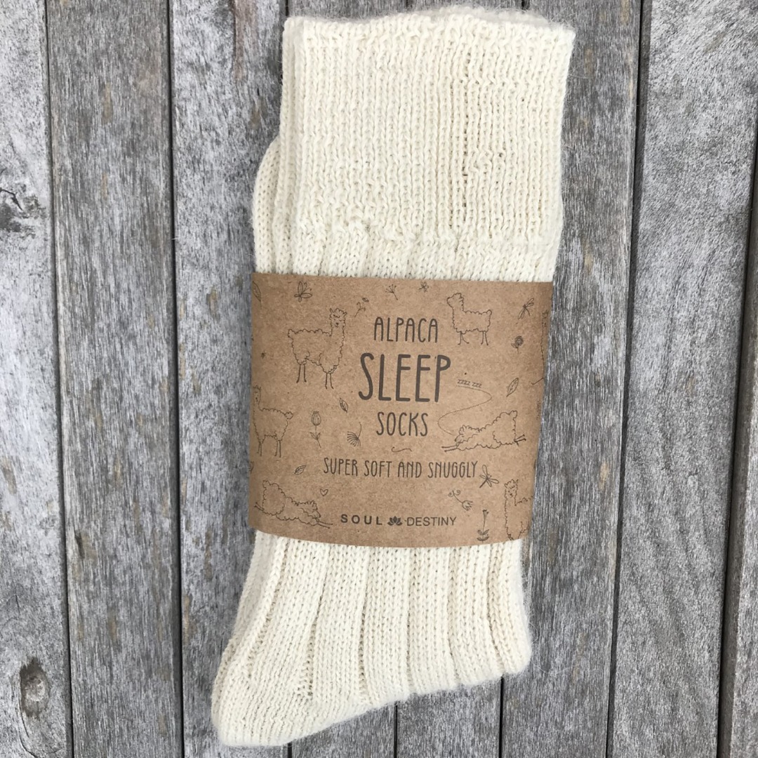 Cream Alpaca Bed Socks, Thick, Soft and Warm, 90% Alpaca Wool Made in England