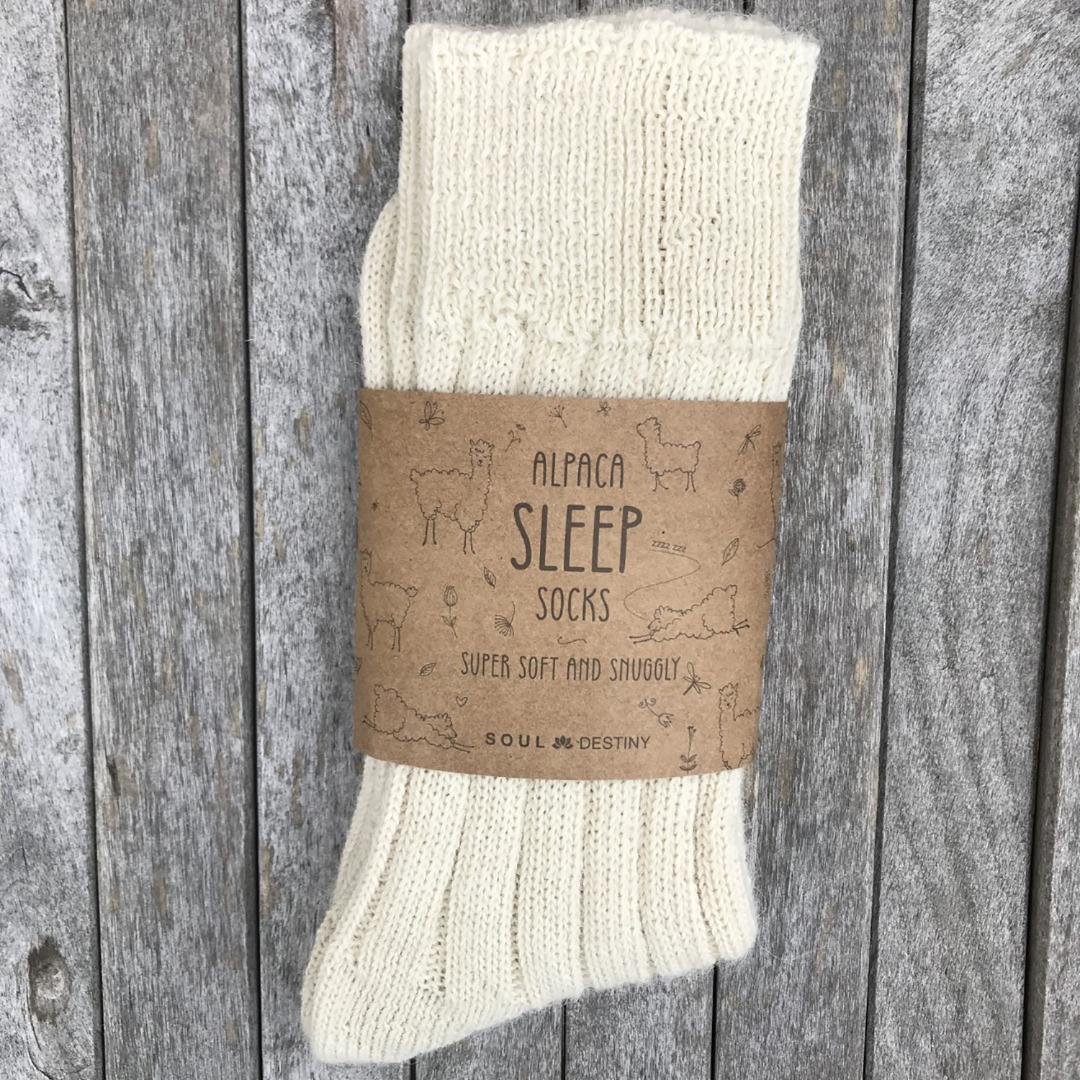 Cream Alpaca Bed Socks, Thick, Soft and Warm, 90 Alpaca Wool Made in