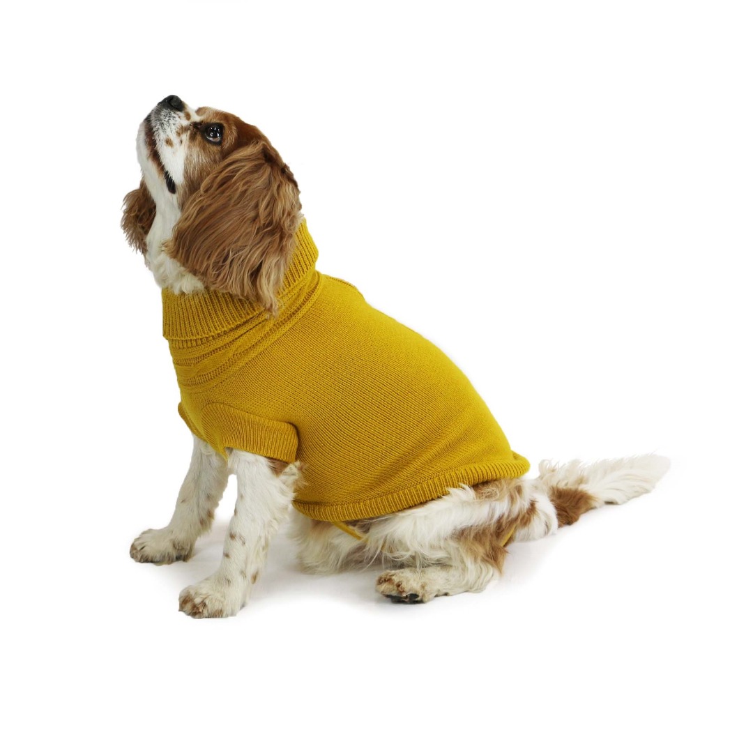 Mustard Yellow Cable Knit Dog Jumpers