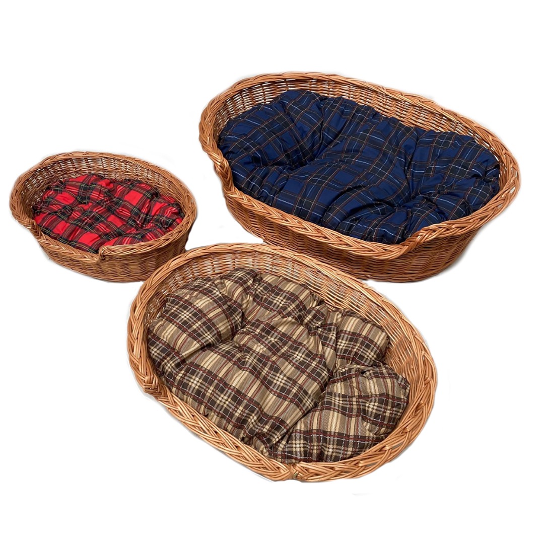 Willow Wicker Dog Cat Bed Basket With Deep Filled Liner Cushion