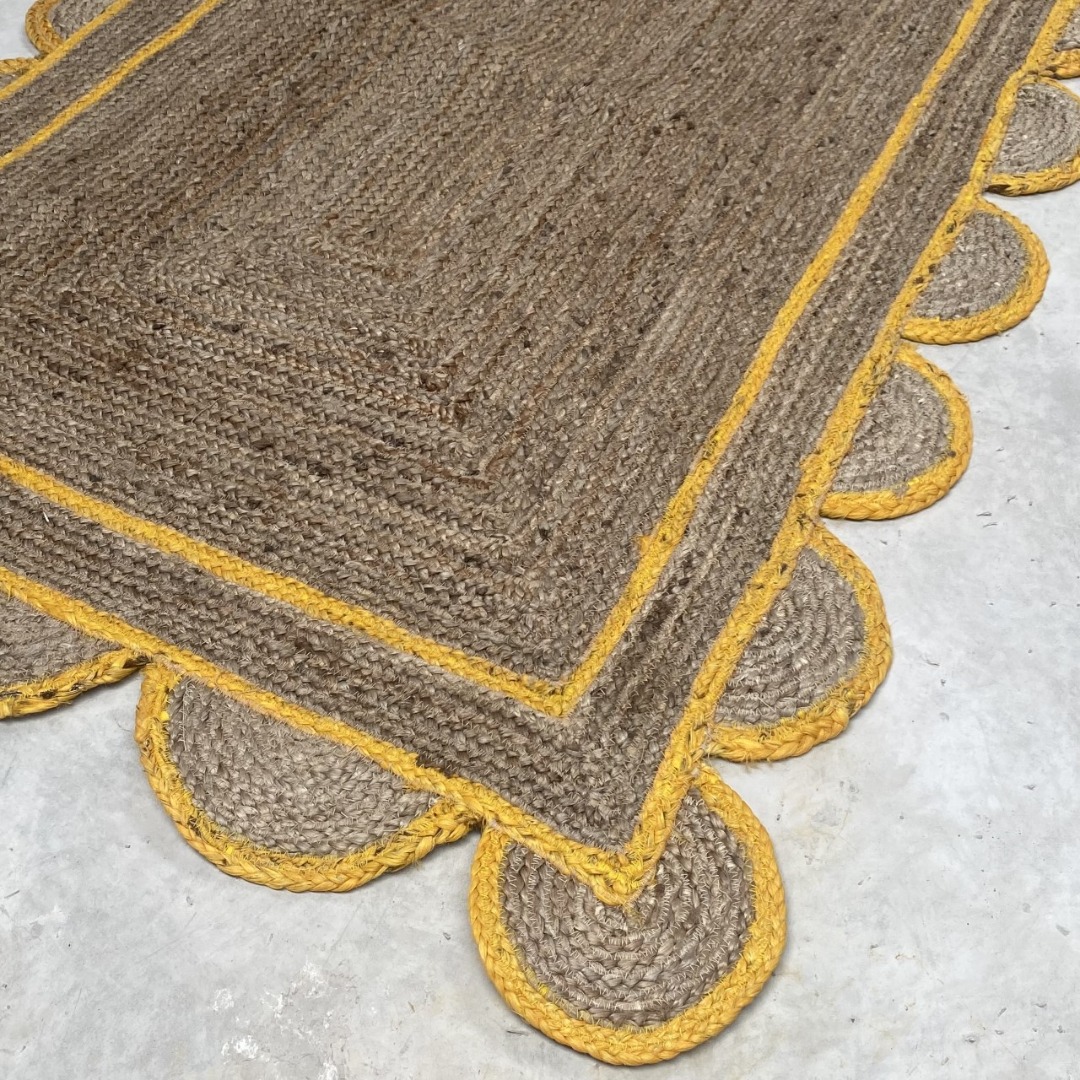 Rectangle Jute rugs with scallop edge and coloured frame 120cm x 180cm
