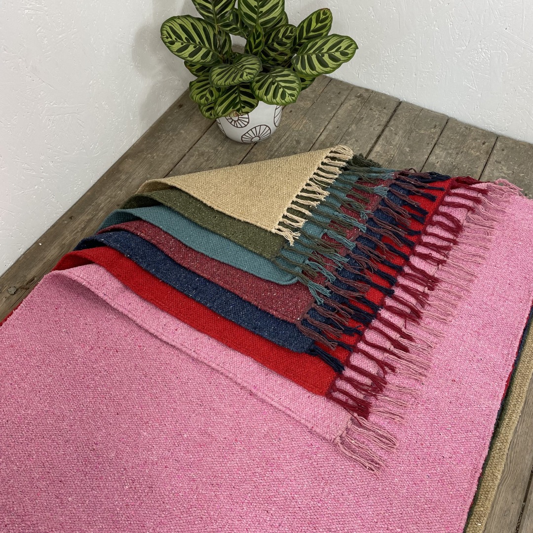 Plain cotton rugs  fringed edges  7 colours, handloomed recycled yarn Size: 90cm x 150cm