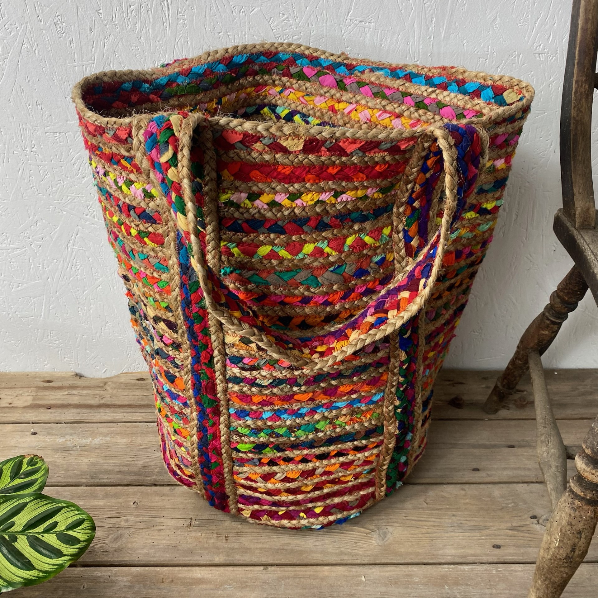 Multi-Coloured Jute and Cotton Fair Trade Large Storage Bag