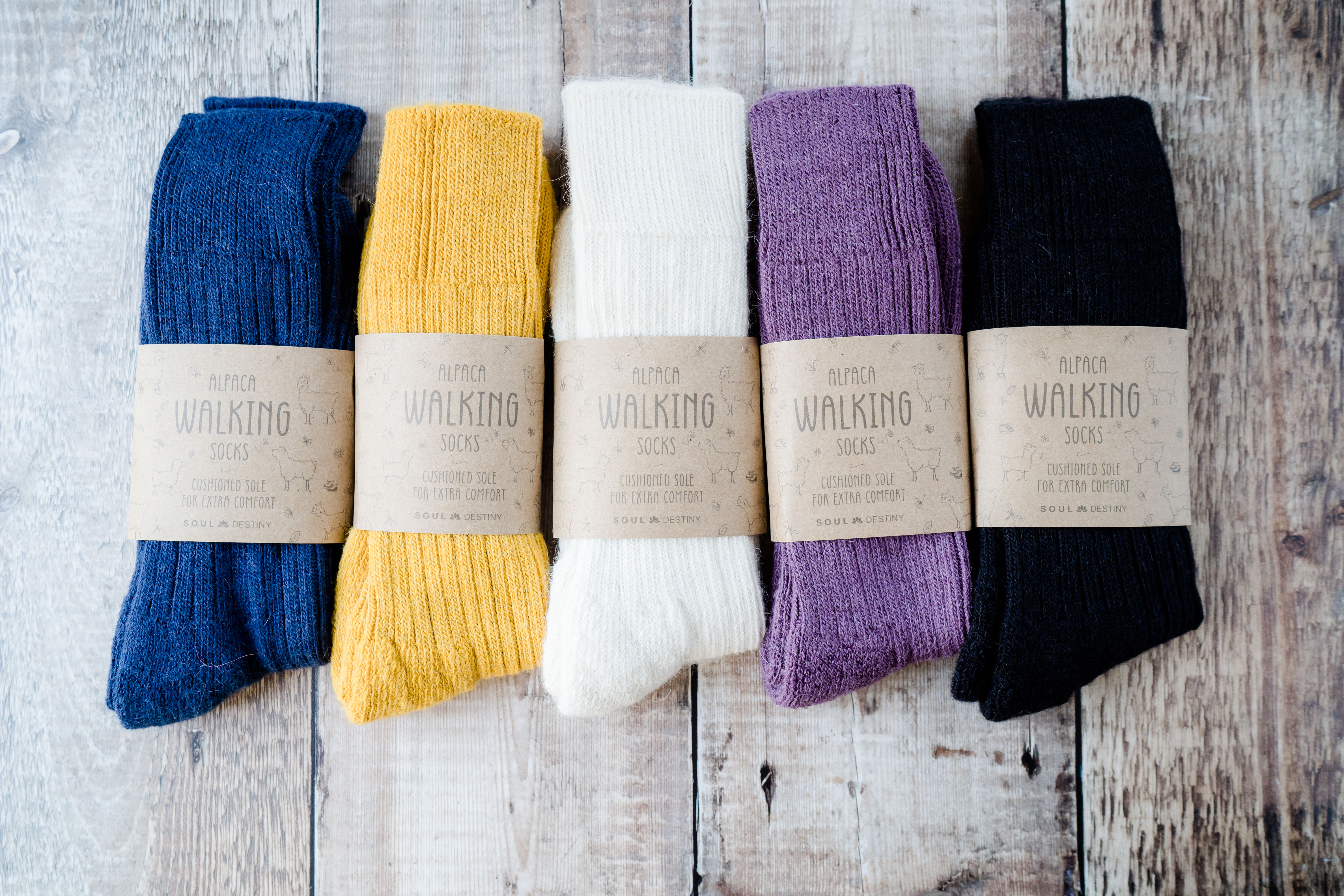 Gift Pack Idea H 5 pairs of Alpaca Walking Socks, Cushioned Sole, 75% Alpaca Wool