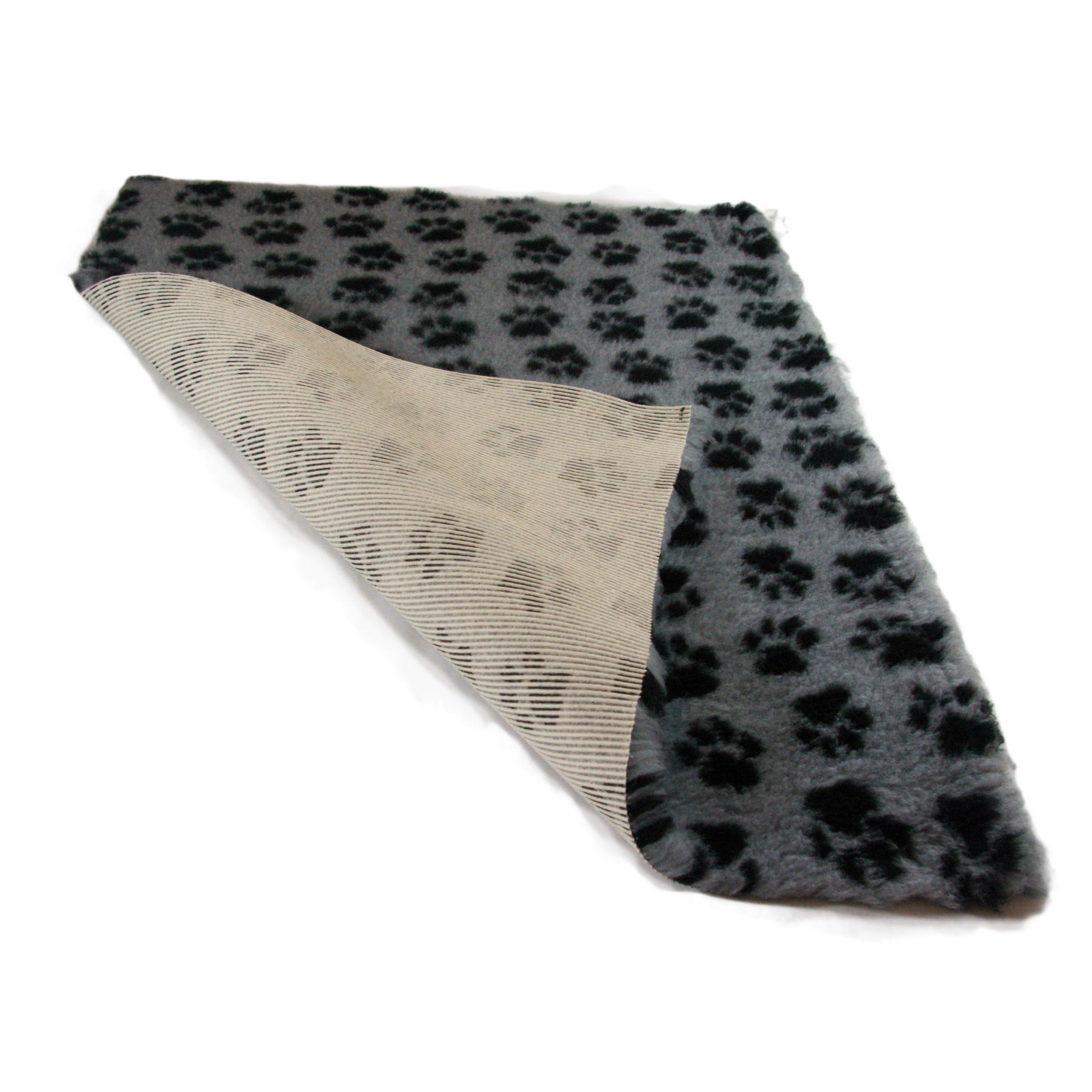 Grey with Black Paws Non Slip Vet Bedding. Vet bed cut in squares and rolls Vetbed sizes made by