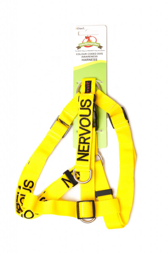NERVOUS DOG,  Dog Strap Harness Yellow Colour Coded