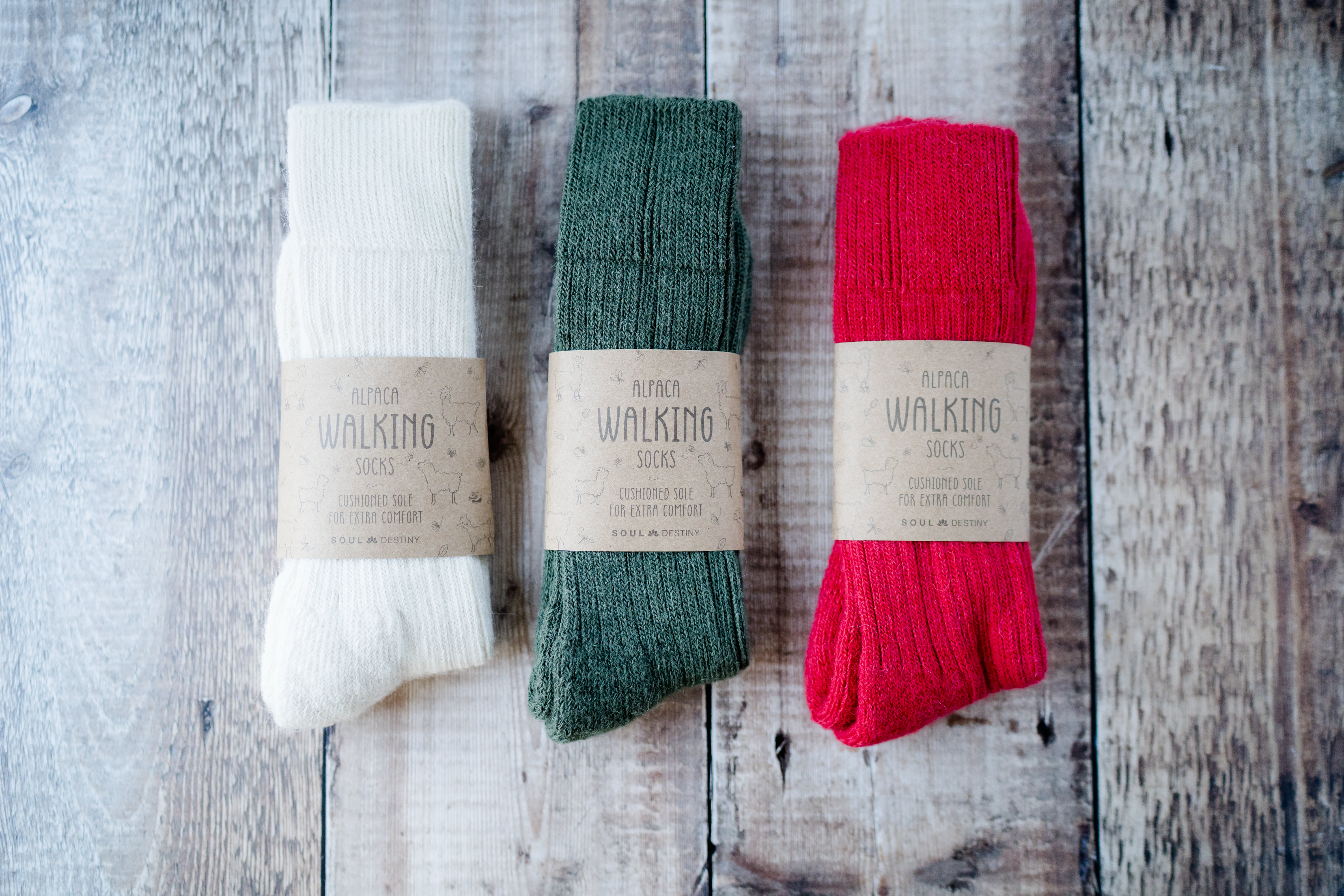 Gift Pack Idea D 3 pairs of Alpaca Walking Socks, Cushioned Sole, 75% Alpaca Wool