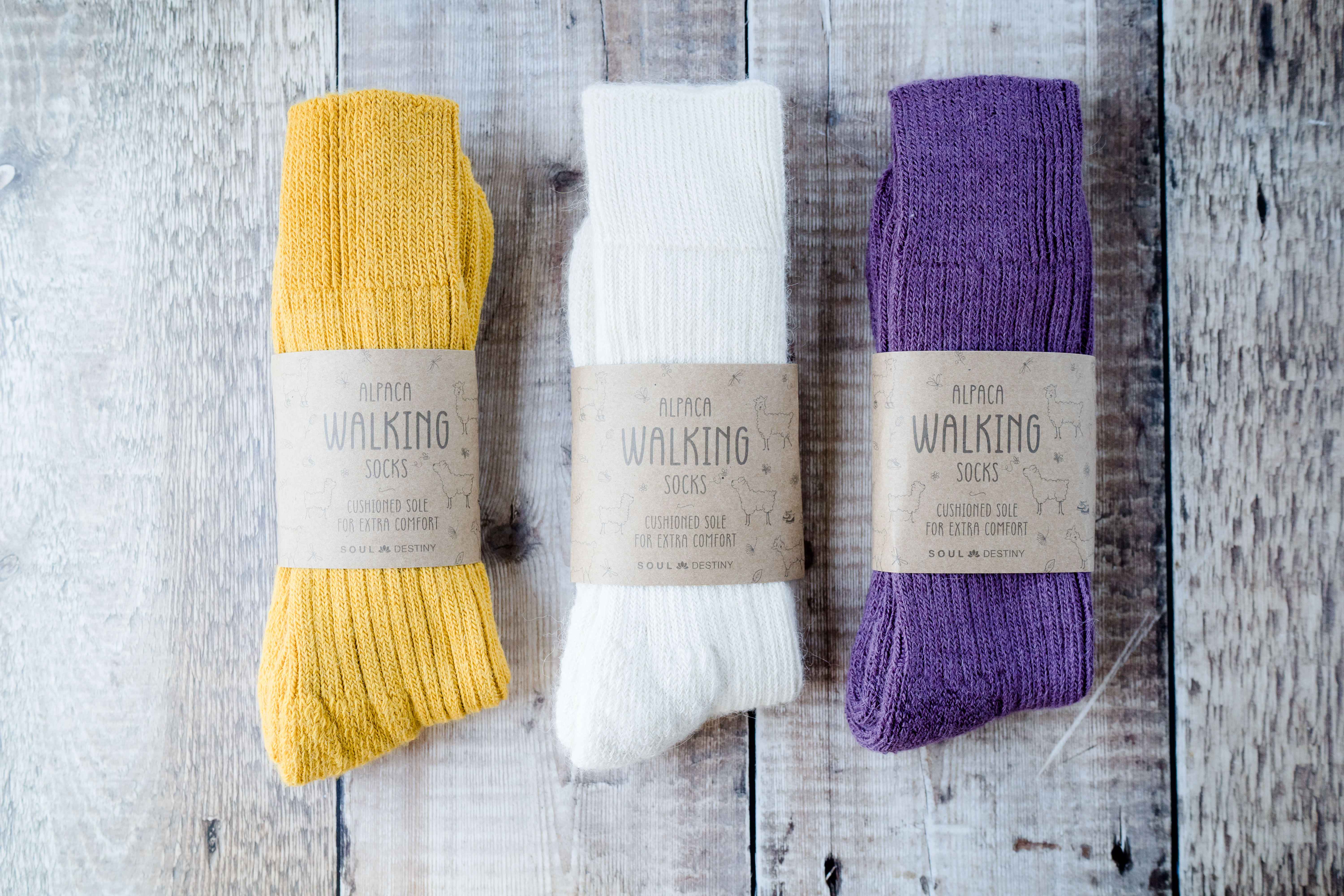 Gift Pack Idea F 3 Pairs of Alpaca Walking Socks, Cushioned Sole, 75% Alpaca Wool