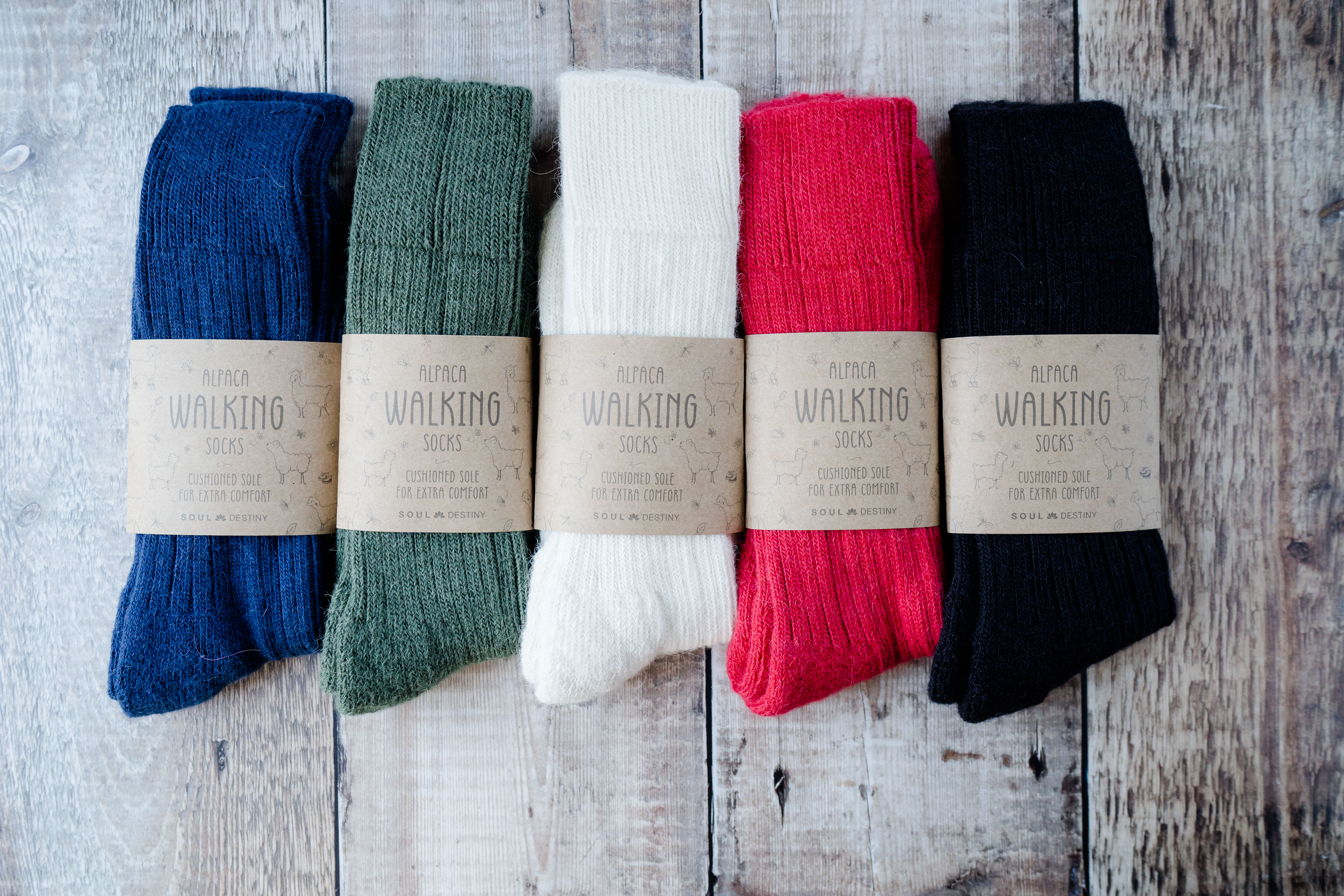 Gift Pack Idea G 5 pairs of Alpaca Walking Socks, Cushioned Sole, 75% Alpaca Wool