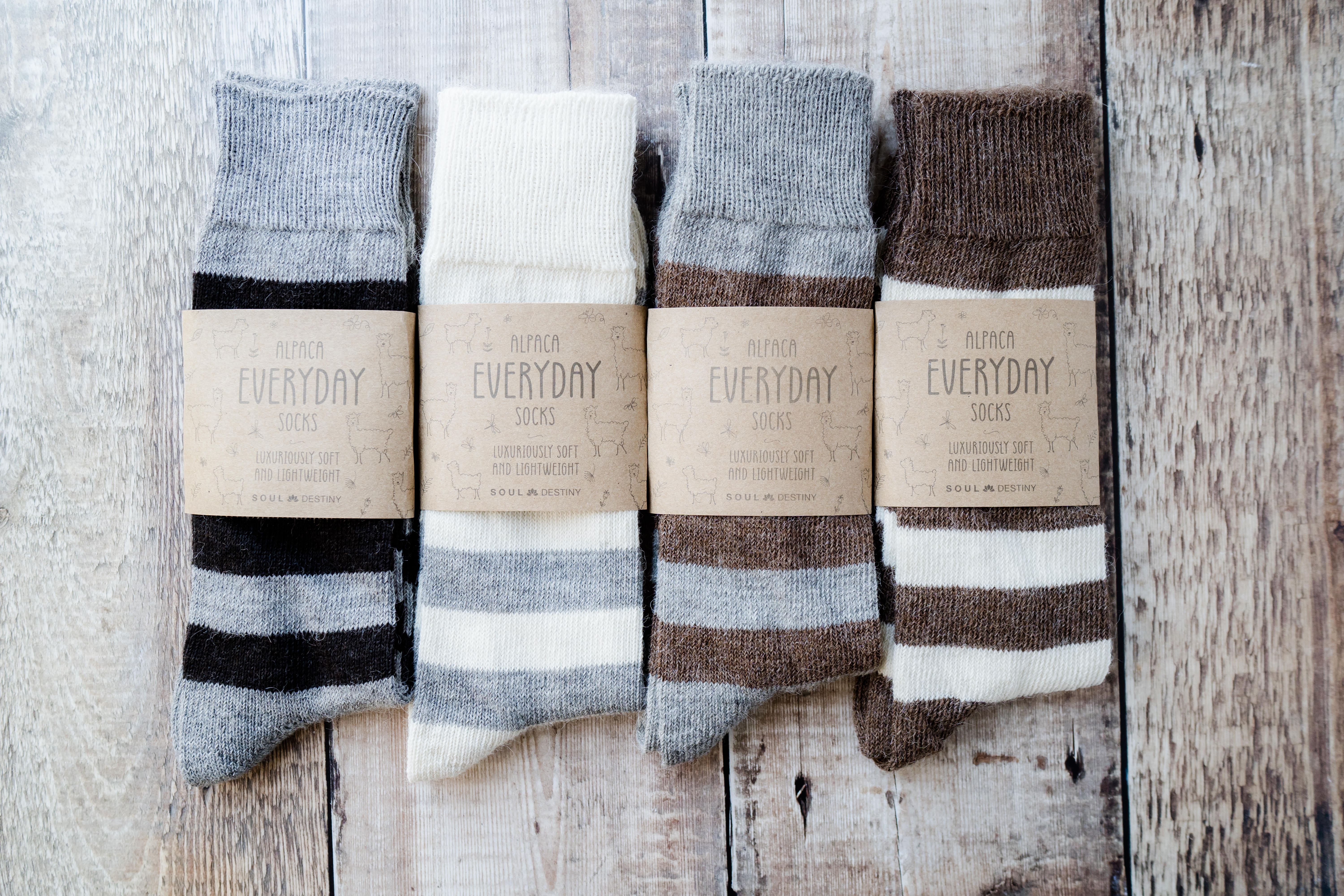 Gift Pack Idea N 4 pairs of Alpaca Striped Socks, 55% Alpaca Wool