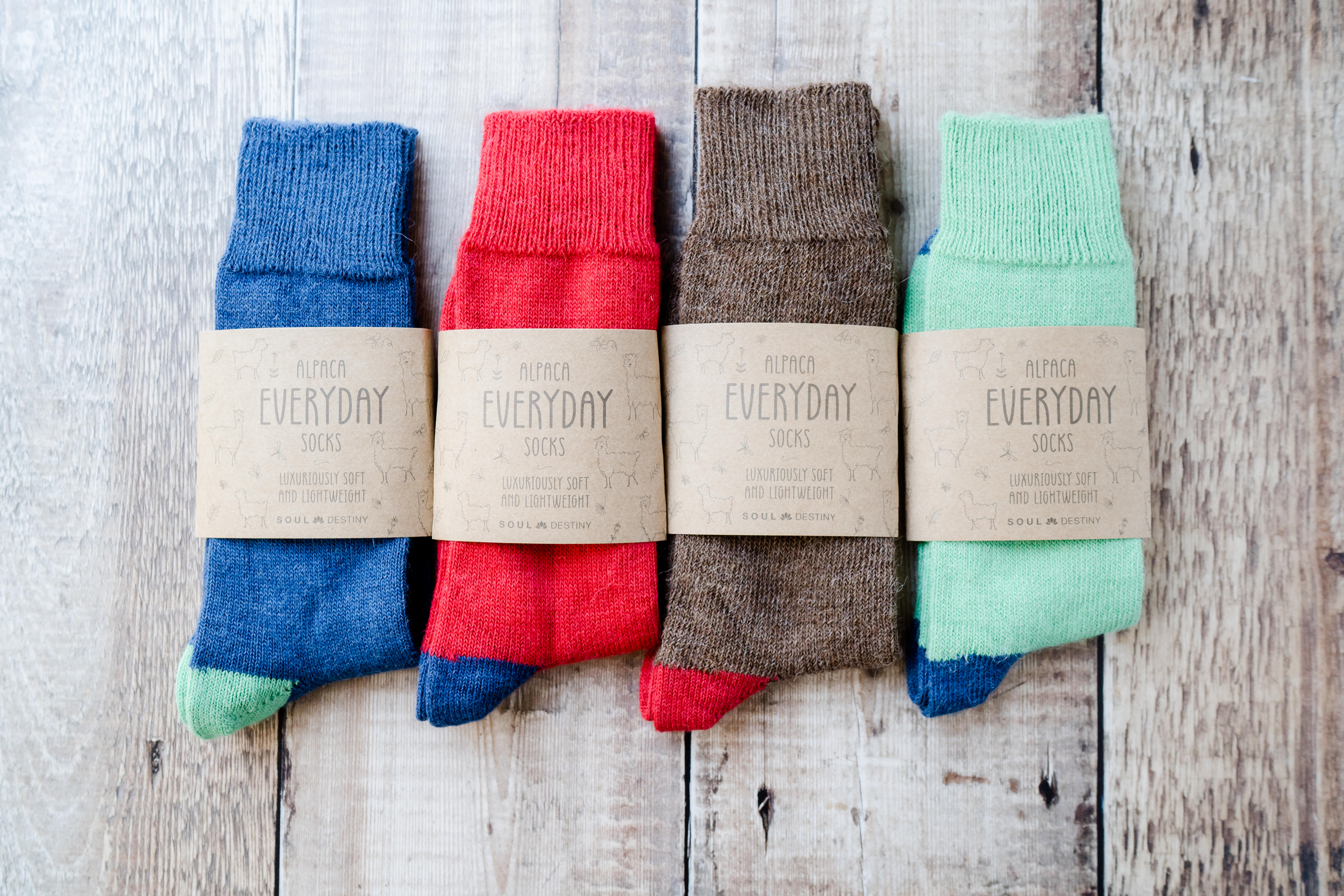 Gift Pack Idea O 4 pairs of Alpaca Heel and Toe Contrast Socks, 55% Alpaca Wool.  Alpaca Sock