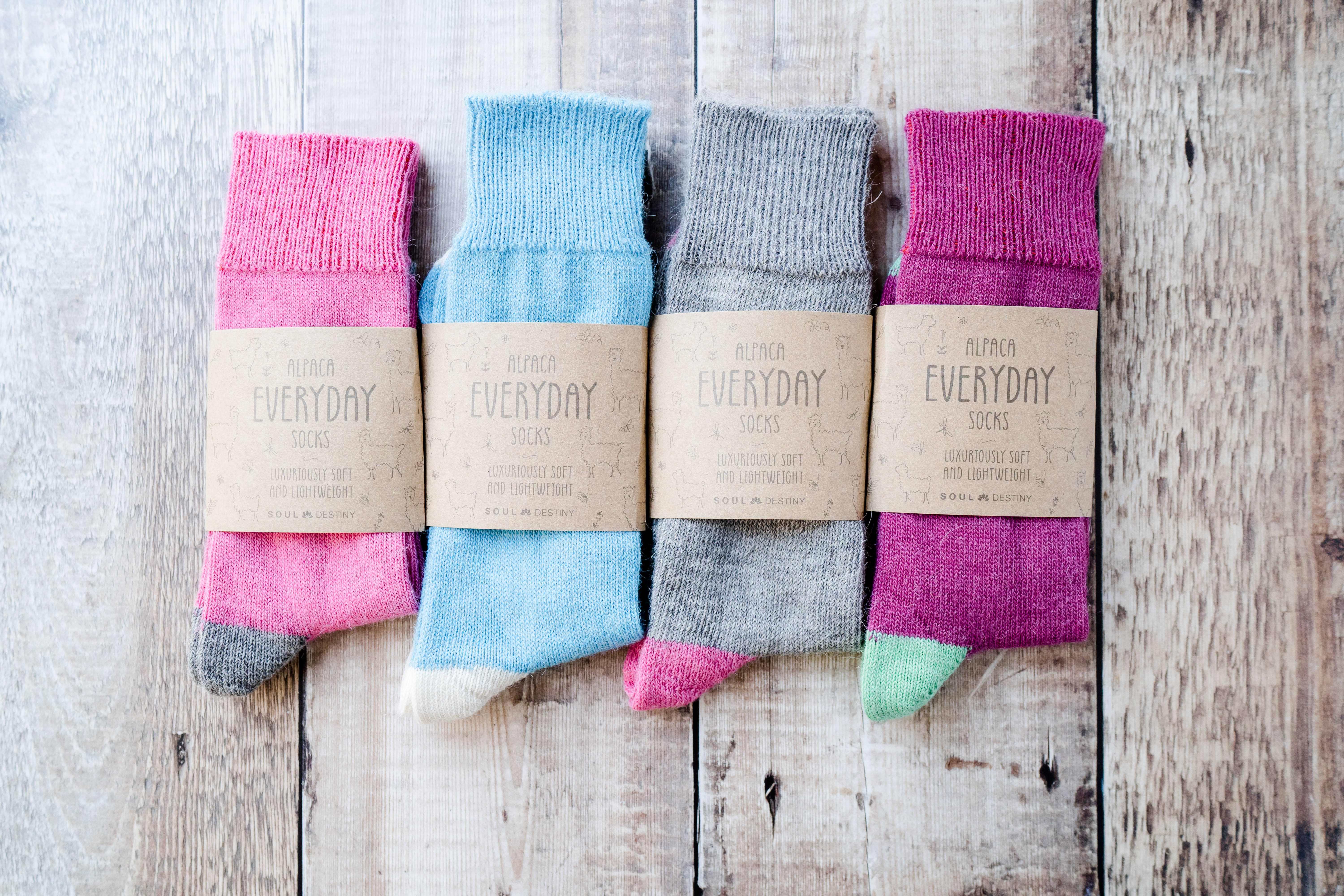 Gift Pack Idea P 4 pairs of Alpaca Heel and Toe Contrast Socks, 55% Alpaca Wool