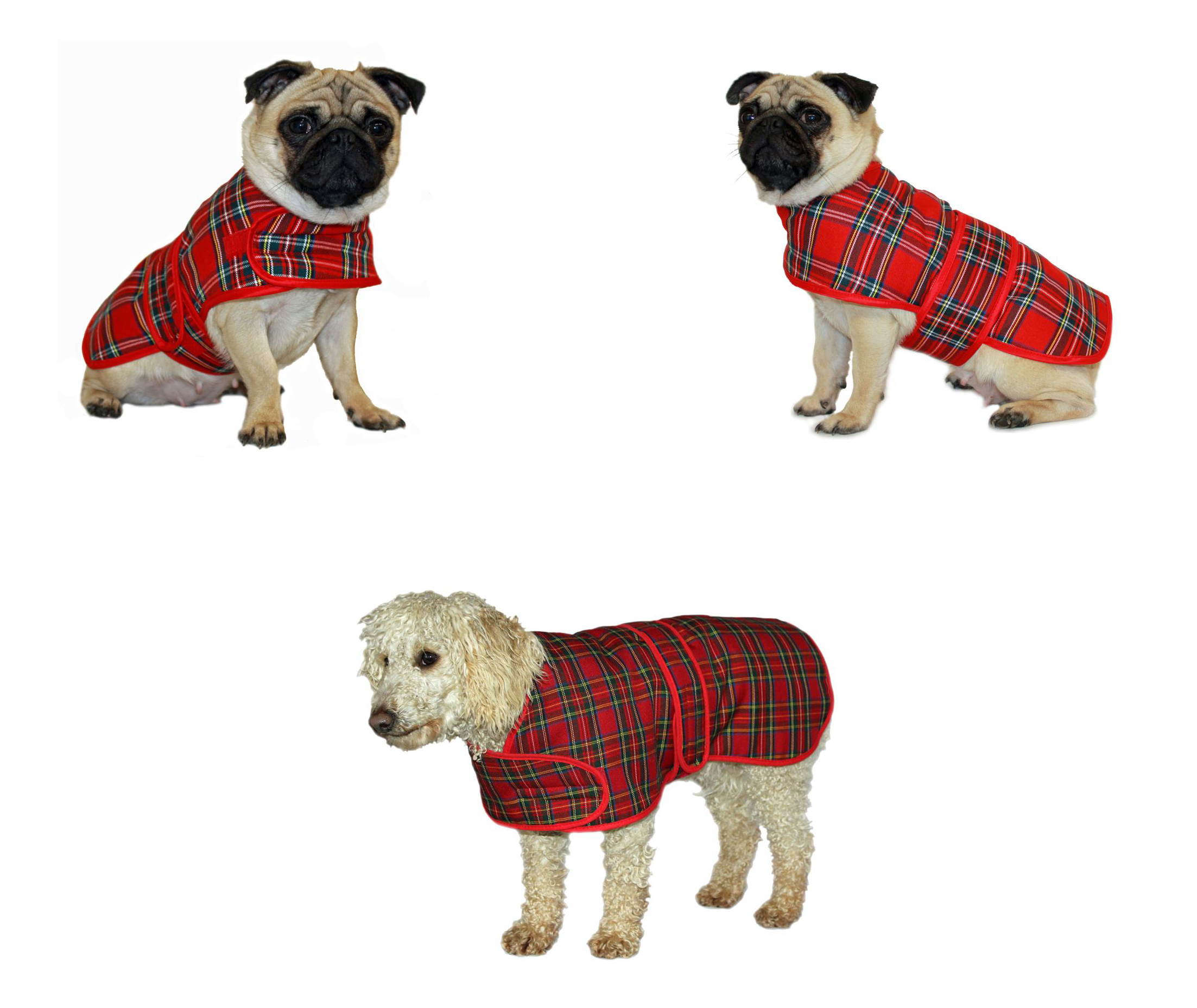 Red Tartan Highland Warm Dog Coat Jacket Easy Fasten Velcro