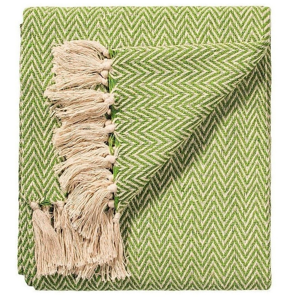 Sage Chevron Soft Cotton Handloom Blanket Throw  150cm x 125cm