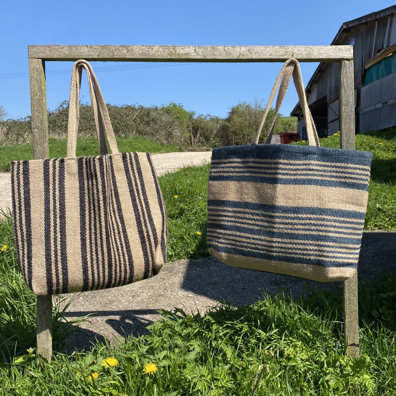 Jute recycled cotton beach or shopping everyday Bags with stripe