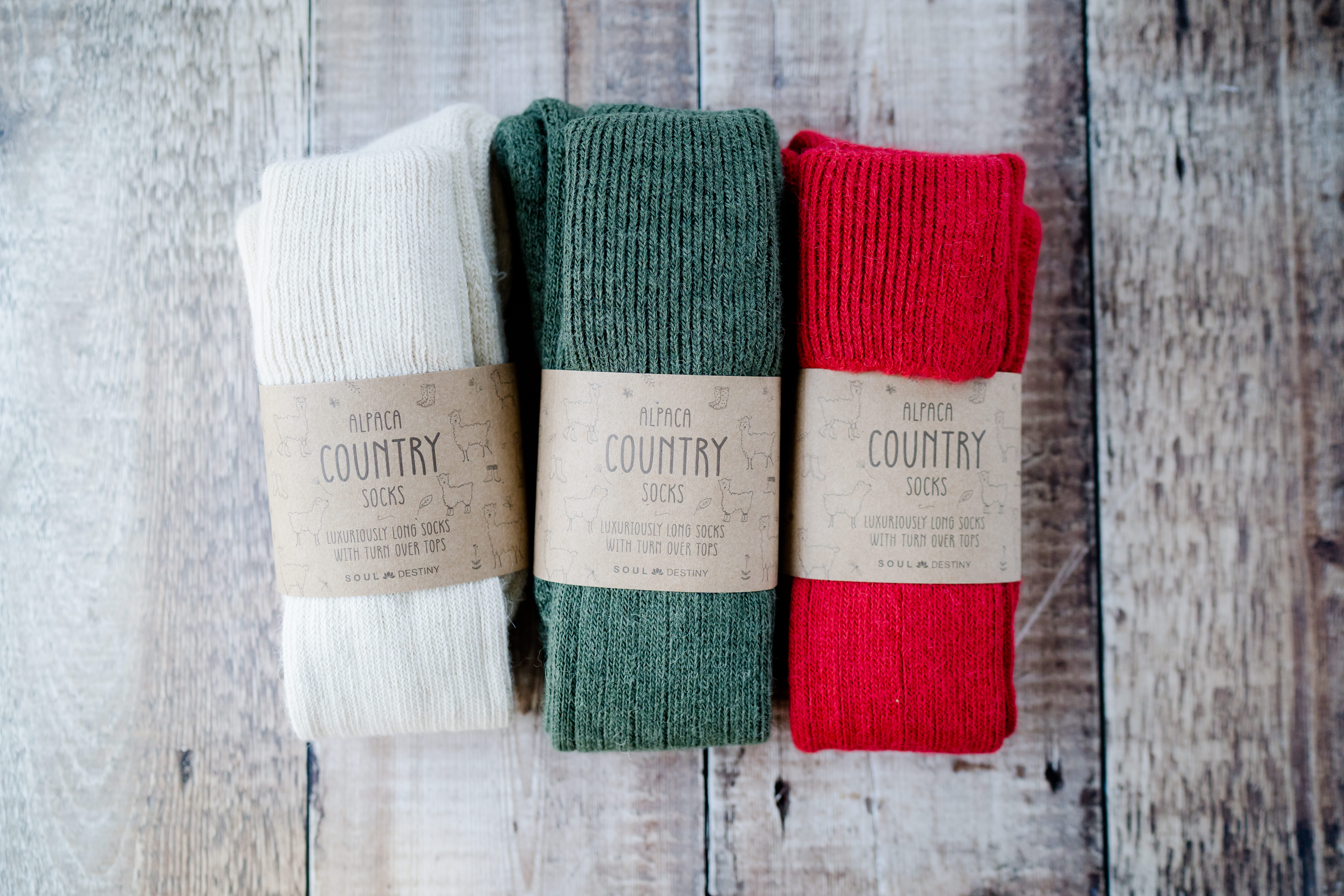 Gift Pack Idea A 3 pairs of Alpaca Country Socks, Knee High Turn Down, Cushioned Sole,  75% Alpaca Wool