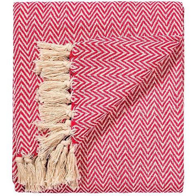 Red Chevron Soft Cotton Handloom Blanket Throw  150cm x 125cm