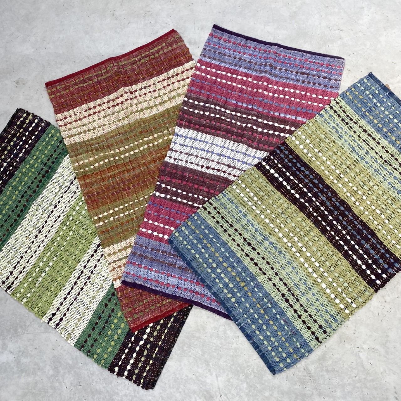 Rectangle shaped bright textured multi-coloured recycled cotton chindi rugs 2 sizes