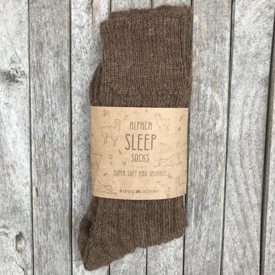 Brown Alpaca Bed Socks, Thick, soft and Warm, 90% Alpaca Wool Made in England