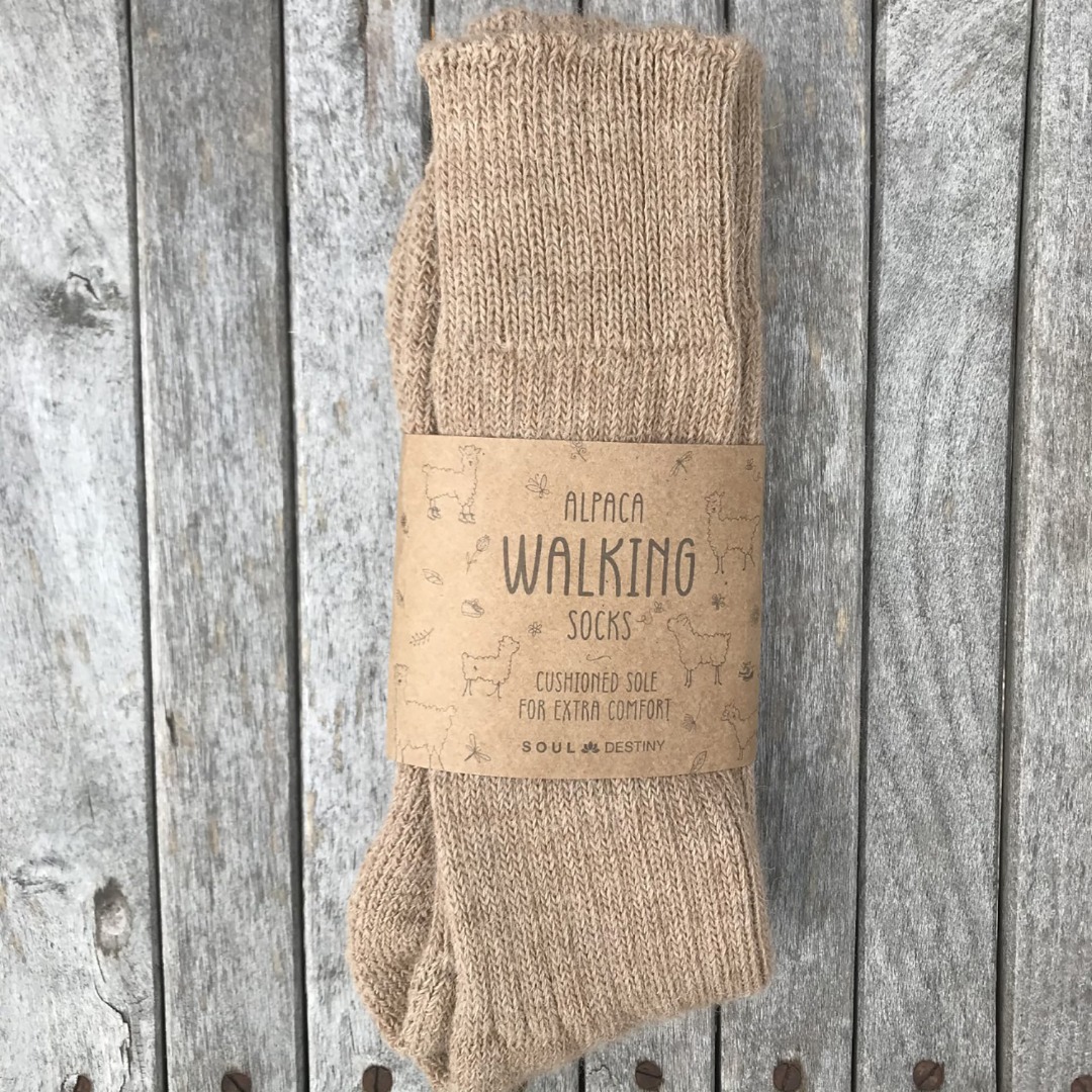 Alpaca walking socks, 75% Alpaca wool. Thick socks with a cushioned sole. Fawn