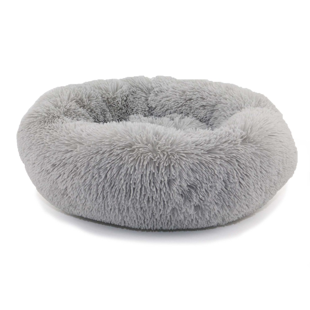 Super Soft Comfy Donut Grey Dog Bed Helps Pet Stress