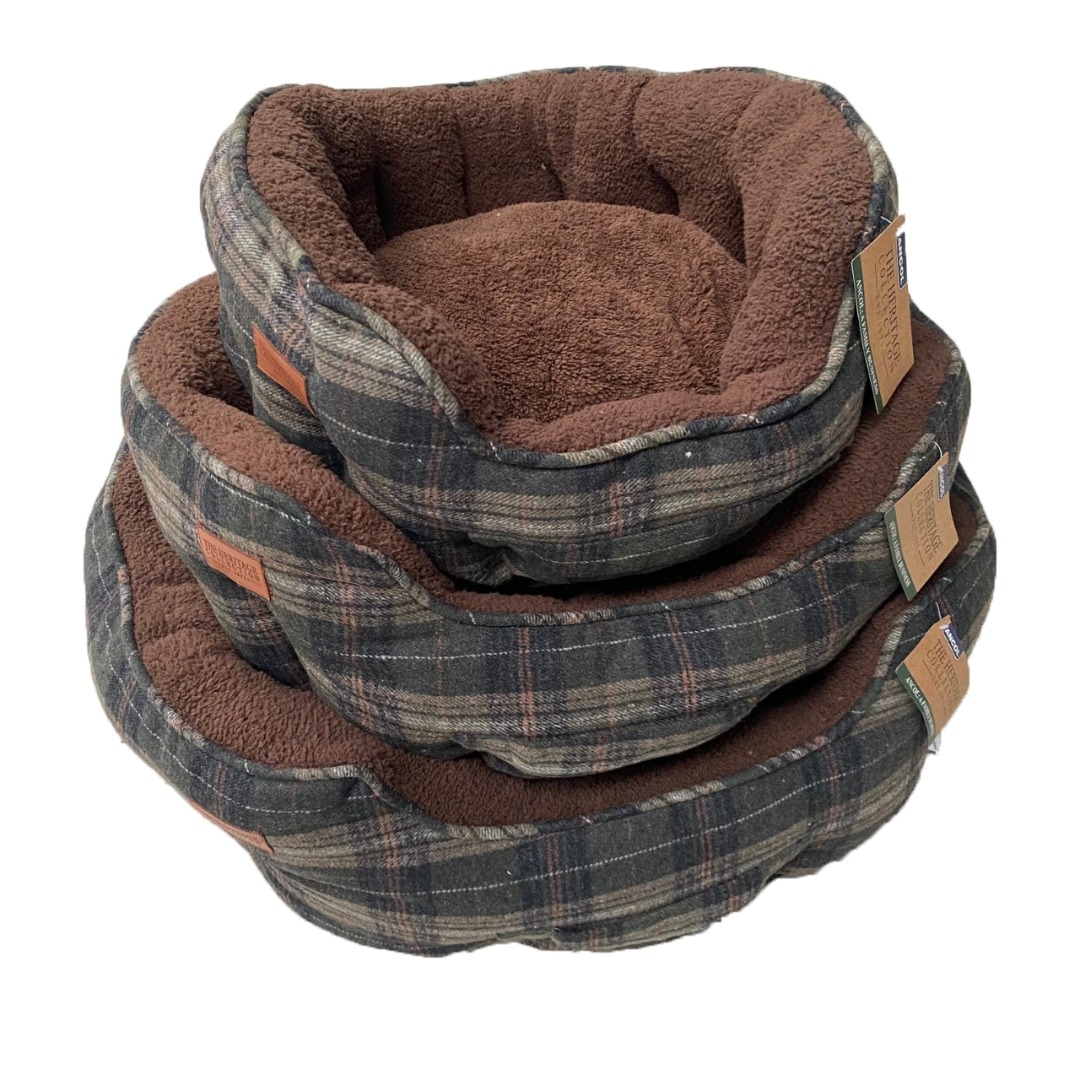 Heritage Green Check Dog bed Cosy Warm & Soft 3 sizes