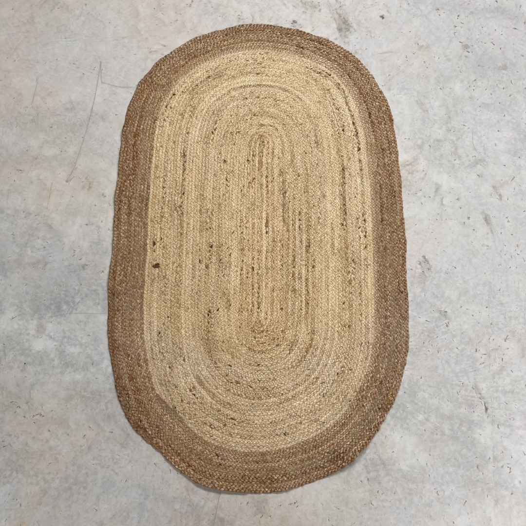 Natural Two tone oval jute rug 90cm x 150cm