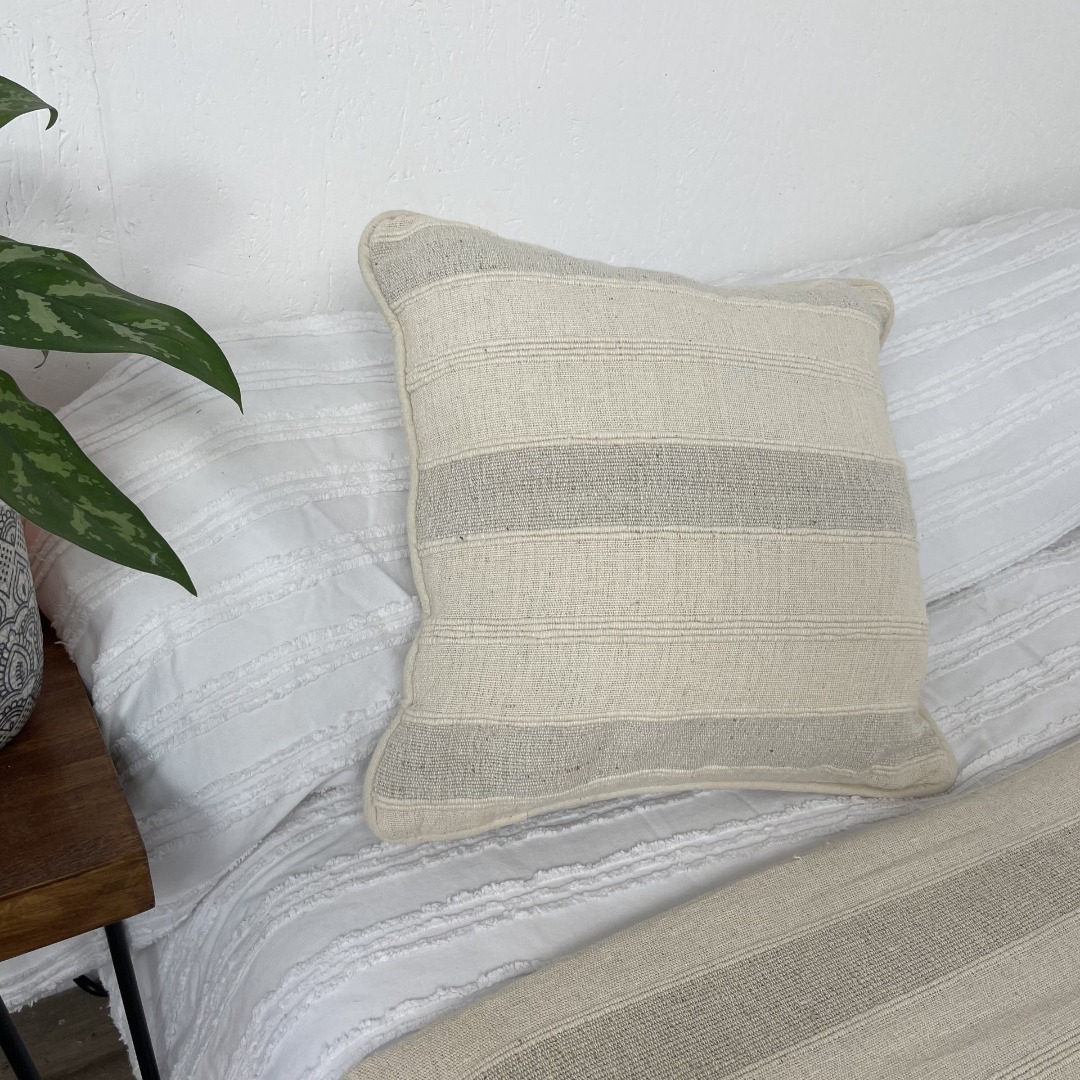 100% cotton slub square striped cushion in neutral tones 40cm x 40cm