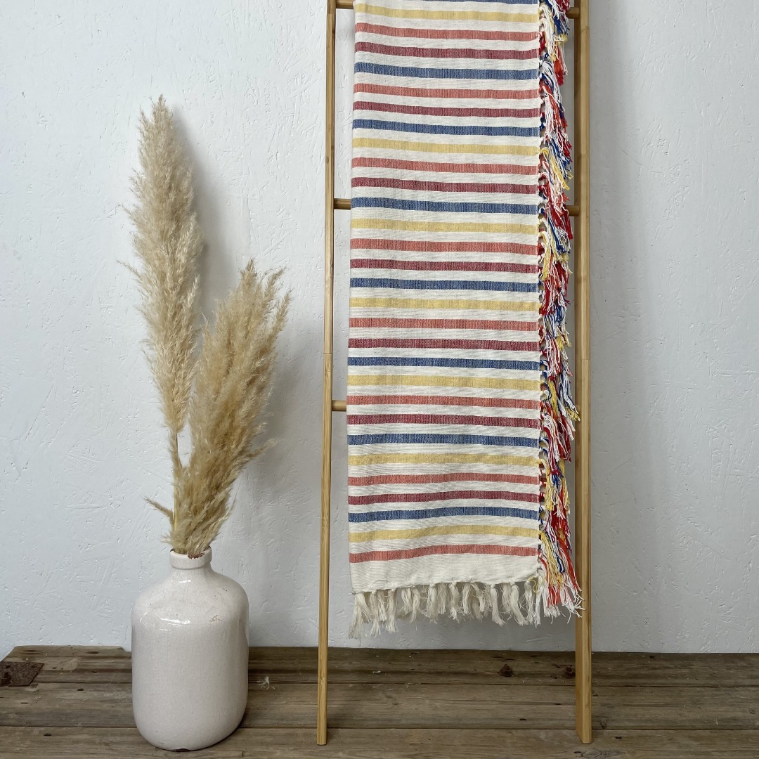 Bold cotton  throw deckchair multi stripes large blanket 180cm x 120cm