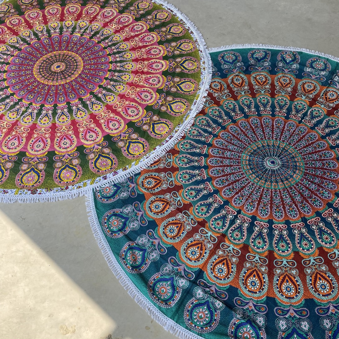 Fringed cotton beach picnic roundie or floor blanket/throw Size: 180cm