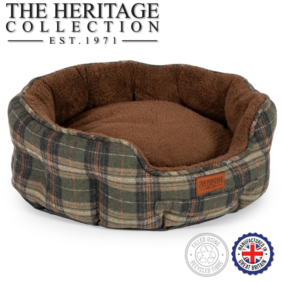 Heritage Green Check Dog bed Cosy Warm  Size:  Small 50cm