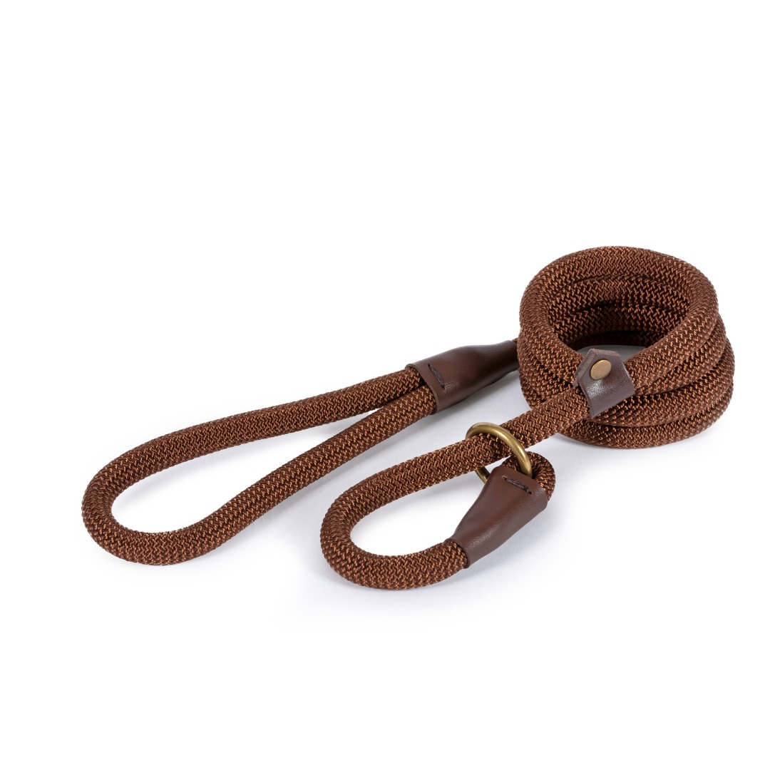 Ancol Heritage Deluxe Rope Slip Lead Brown  150cm x 12mm