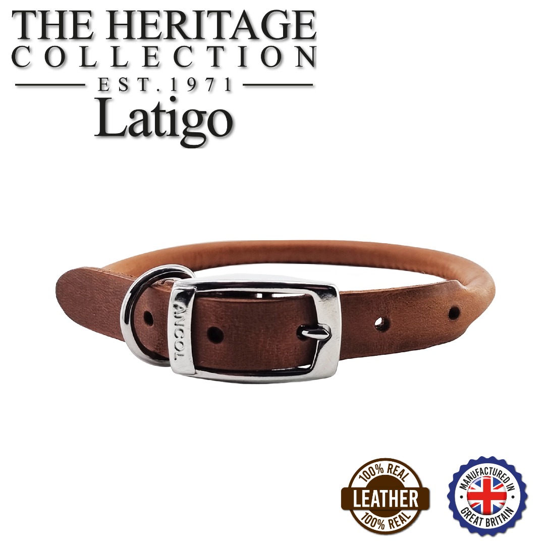 Ancol Round Leather Dog Collar Chestnut Brown
