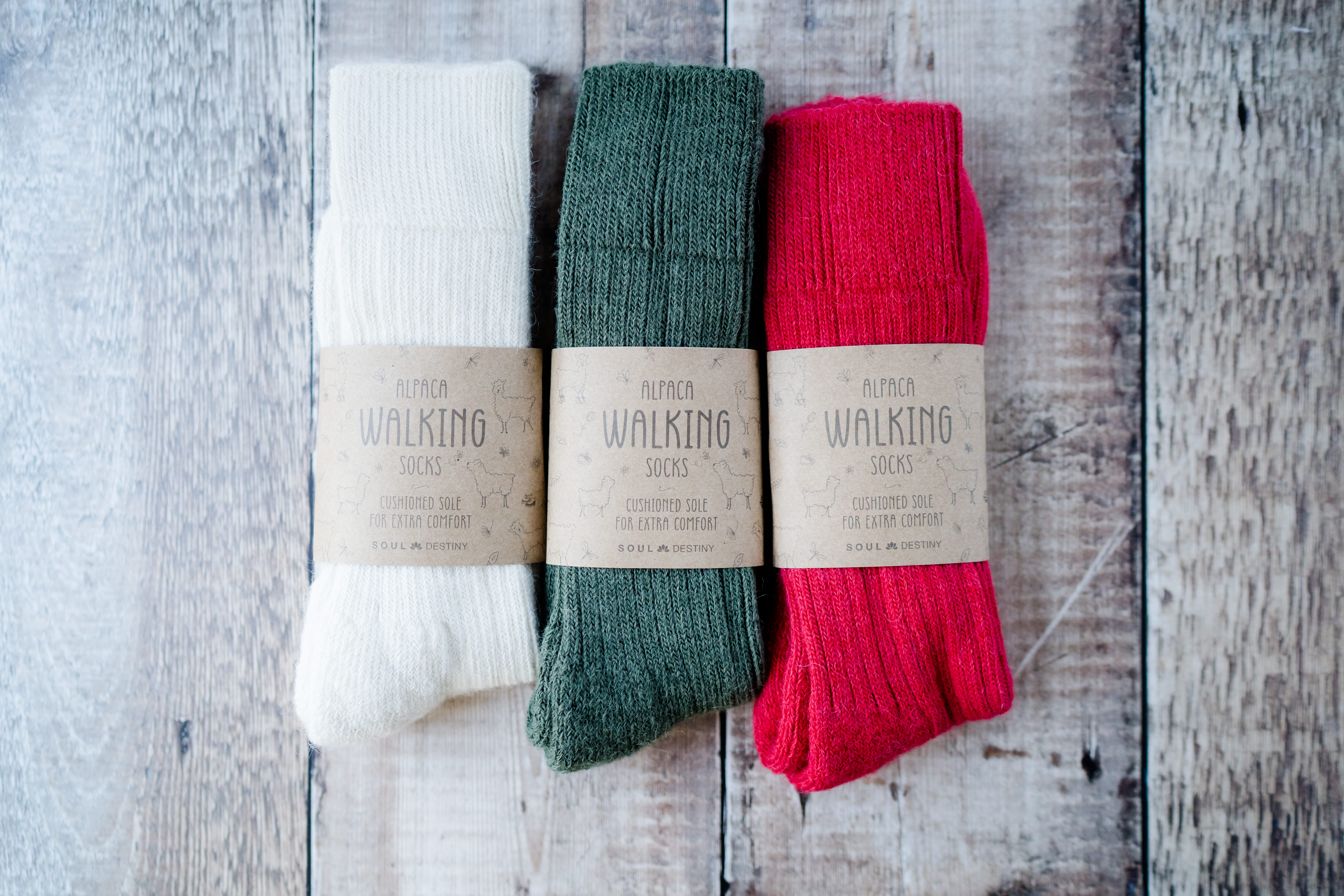 Gift Pack Idea D 3 pairs of Alpaca Walking Socks, Cushioned Sole, 75% Alpaca Wool