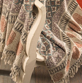 Soft Rustic block print tribal design cotton throw 125cm x 150cm