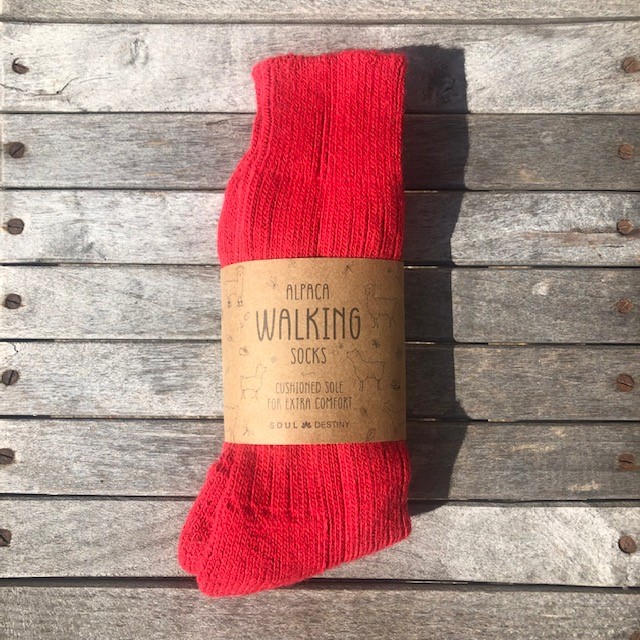 Alpaca walking socks, 75% Alpaca wool. Thick socks with a cushioned sole. Red